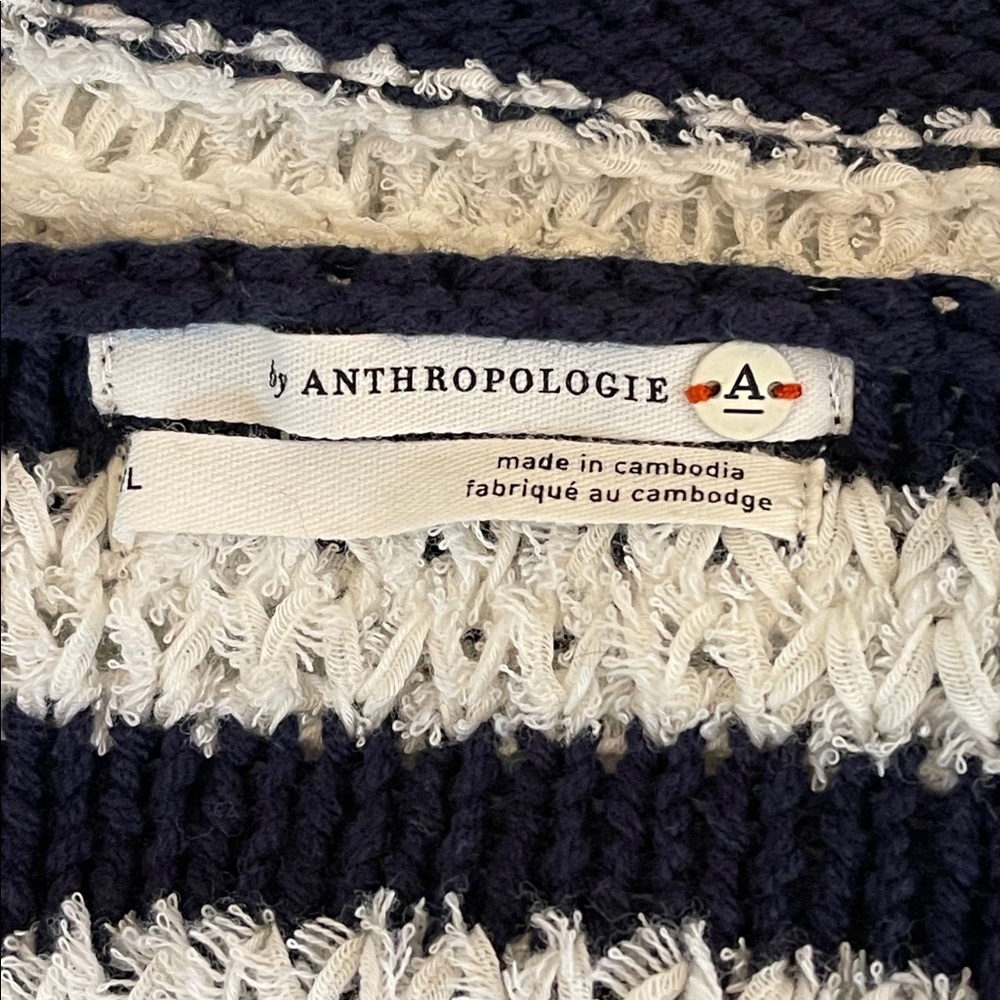 Anthropologie Evie Poncho Sweater Dolman Sleeve Navy White M/L NWT - Picture 4 of 8